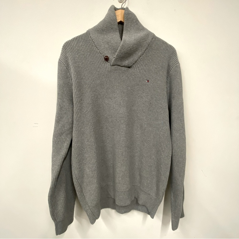 BOYS Tommy Hilfiger Wide Shawl Collar Sweater, 100% Cotton, Gray, Size XL